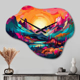Vibrant Sunset Shining Over Mountains III - Asymmetric Metal Wall Clock