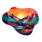 Vibrant Sunset Shining Over Mountains III - Asymmetric Metal Wall Clock