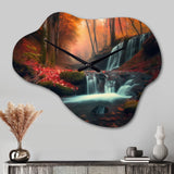 Waterfall In Fall Forest I - Asymmetric Metal Wall Clock