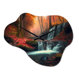Waterfall In Fall Forest I - Asymmetric Metal Wall Clock