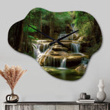 Waterfall In Dense Forest I - Asymmetric Metal Wall Clock