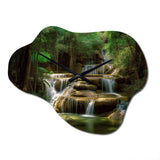 Waterfall In Dense Forest I - Asymmetric Metal Wall Clock