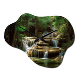Waterfall In Dense Forest I - Asymmetric Metal Wall Clock