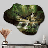 Waterfall In Dense Forest II - Asymmetric Metal Wall Clock