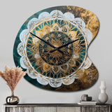 Teal And Gold Mandala I - Asymmetric Metal Wall Clock