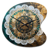 Teal And Gold Mandala I - Asymmetric Metal Wall Clock