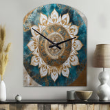 Teal And Gold Mandala II - Asymmetric Metal Wall Clock