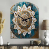Teal And Gold Mandala II - Asymmetric Metal Wall Clock