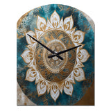 Teal And Gold Mandala II - Asymmetric Metal Wall Clock