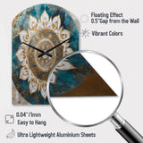 Teal And Gold Mandala II - Asymmetric Metal Wall Clock