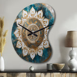 Teal And Gold Mandala II - Asymmetric Metal Wall Clock