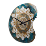 Teal And Gold Mandala II - Asymmetric Metal Wall Clock