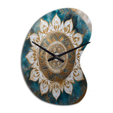 Teal And Gold Mandala II - Asymmetric Metal Wall Clock