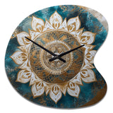 Teal And Gold Mandala II - Asymmetric Metal Wall Clock