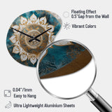 Teal And Gold Mandala II - Asymmetric Metal Wall Clock