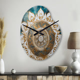 Teal And Gold Mandala II - Asymmetric Metal Wall Clock