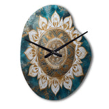 Teal And Gold Mandala II - Asymmetric Metal Wall Clock