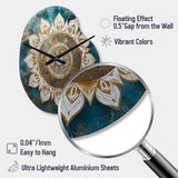 Teal And Gold Mandala II - Asymmetric Metal Wall Clock