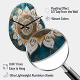 Teal And Gold Mandala II - Asymmetric Metal Wall Clock