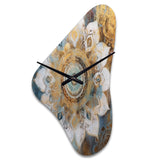 White And Gold Mandala II - Asymmetric Metal Wall Clock