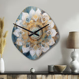 White And Gold Mandala II - Asymmetric Metal Wall Clock