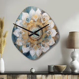 White And Gold Mandala II - Asymmetric Metal Wall Clock
