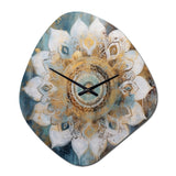 White And Gold Mandala II - Asymmetric Metal Wall Clock