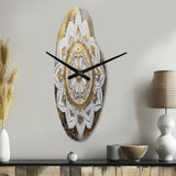 White And Gold Mandala V - Asymmetric Metal Wall Clock