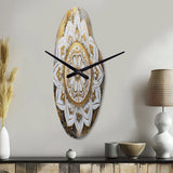 White And Gold Mandala V - Asymmetric Metal Wall Clock