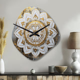 White And Gold Mandala V - Asymmetric Metal Wall Clock