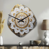 White And Gold Mandala V - Asymmetric Metal Wall Clock