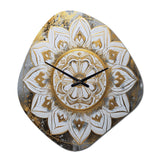 White And Gold Mandala V - Asymmetric Metal Wall Clock