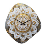 White And Gold Mandala V - Asymmetric Metal Wall Clock