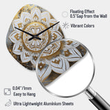 White And Gold Mandala V - Asymmetric Metal Wall Clock