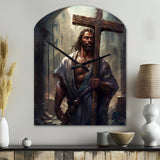 Black Jesus With Cross III - Asymmetric Metal Wall Clock