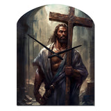 Black Jesus With Cross III - Asymmetric Metal Wall Clock