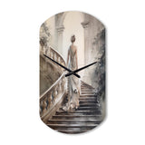 Stunning Girl By The Stairs II - Asymmetric Metal Wall Clock