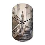 Stunning Girl By The Stairs II - Asymmetric Metal Wall Clock