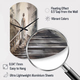 Stunning Girl By The Stairs II - Asymmetric Metal Wall Clock