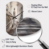 Stunning Girl By The Stairs II - Asymmetric Metal Wall Clock