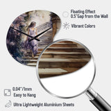 Stunning Girl By The Stairs IV - Asymmetric Metal Wall Clock