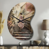 Elegant Woman Walking Down Stairs III - Asymmetric Metal Wall Clock