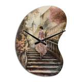 Elegant Woman Walking Down Stairs III - Asymmetric Metal Wall Clock