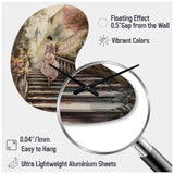 Elegant Woman Walking Down Stairs III - Asymmetric Metal Wall Clock