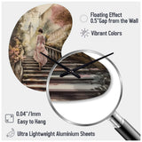 Elegant Woman Walking Down Stairs III - Asymmetric Metal Wall Clock