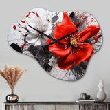 Red Grey Botanical Symphony I - Asymmetric Metal Wall Clock