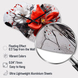 Red Grey Botanical Symphony I - Asymmetric Metal Wall Clock