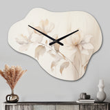 White Botanical Elegance II - Asymmetric Metal Wall Clock