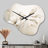 White Botanical Elegance III - Asymmetric Metal Wall Clock