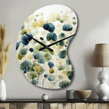 Blue Green Botanical Elegance - Asymmetric Metal Wall Clock
